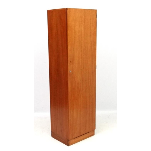 145 - Vintage Retro : a British 1971 tall narrow teak  hall wardrobe with hat section, hanging rail, shoe/... 