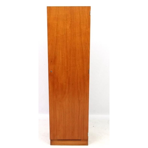 145 - Vintage Retro : a British 1971 tall narrow teak  hall wardrobe with hat section, hanging rail, shoe/... 