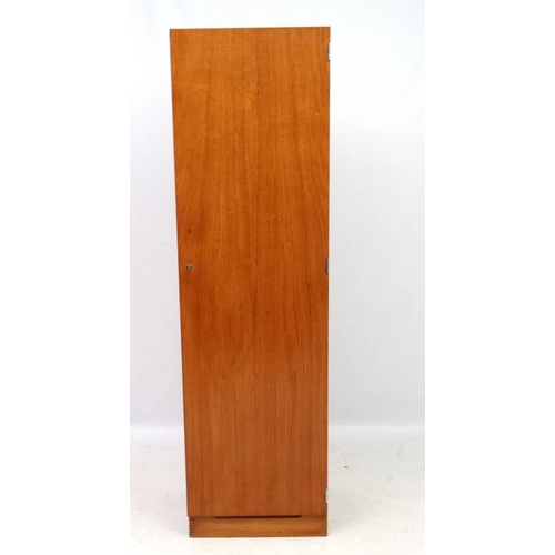 145 - Vintage Retro : a British 1971 tall narrow teak  hall wardrobe with hat section, hanging rail, shoe/... 