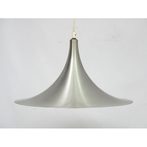 151 - Vintage Retro : a Danish Pendant lamp / light of brushed aluminium livery the ' Semi ', as designed ... 