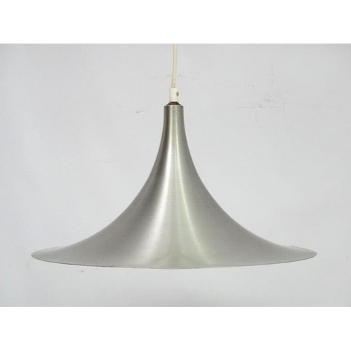 151 - Vintage Retro : a Danish Pendant lamp / light of brushed aluminium livery the ' Semi ', as designed ... 