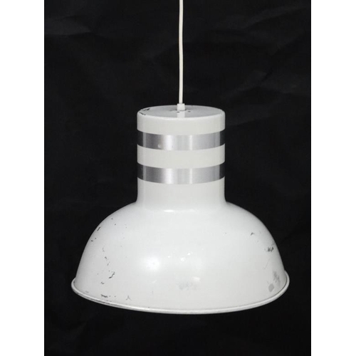 152 - Vintage Retro : a Danish Pendant lamp / light  of brushed banded and white livery probably a ' Bunke... 