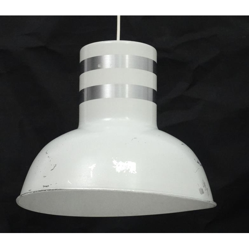 152 - Vintage Retro : a Danish Pendant lamp / light  of brushed banded and white livery probably a ' Bunke... 