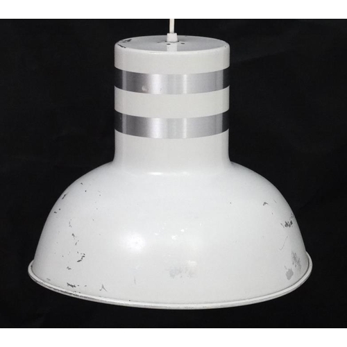 152 - Vintage Retro : a Danish Pendant lamp / light  of brushed banded and white livery probably a ' Bunke... 