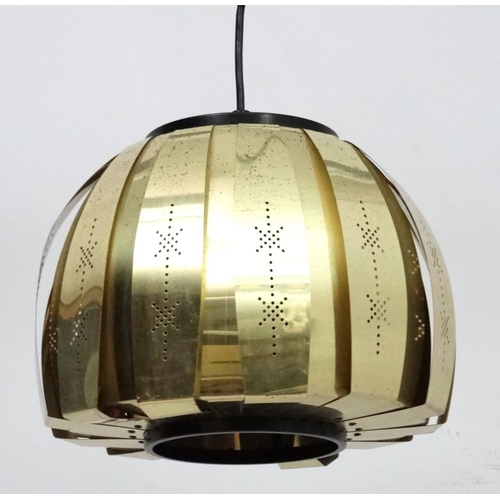 153 - Vintage Retro : a Danish Coronell Pendant lamp / light of brass ( some pierced ) livery a P25 pendan... 