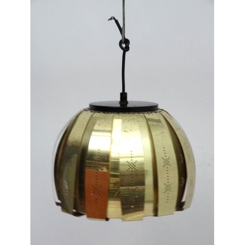 153 - Vintage Retro : a Danish Coronell Pendant lamp / light of brass ( some pierced ) livery a P25 pendan... 