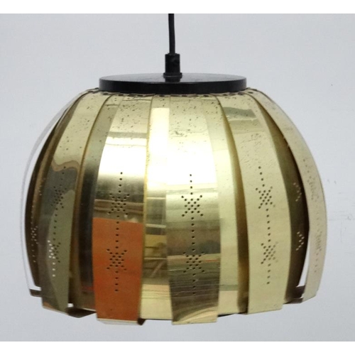 153 - Vintage Retro : a Danish Coronell Pendant lamp / light of brass ( some pierced ) livery a P25 pendan... 