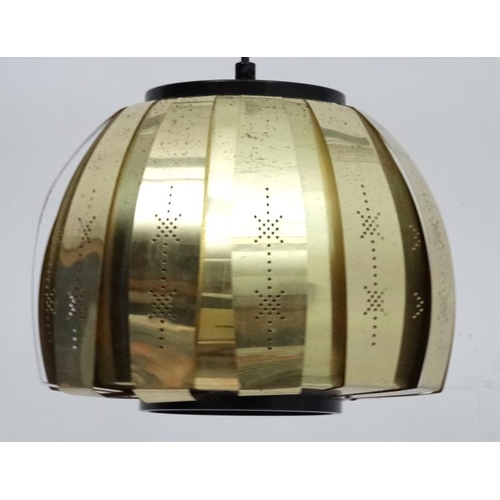 153 - Vintage Retro : a Danish Coronell Pendant lamp / light of brass ( some pierced ) livery a P25 pendan... 