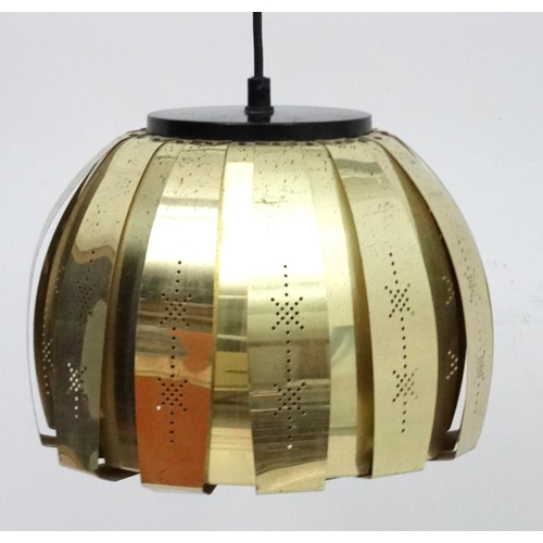 153 - Vintage Retro : a Danish Coronell Pendant lamp / light of brass ( some pierced ) livery a P25 pendan... 