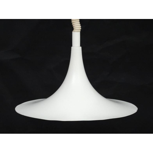 154 - Vintage Retro : a Danish Horn Pendant lamp / light of white livery the ' Semi ', as originally desig... 