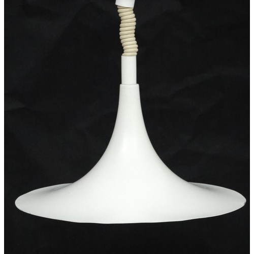 154 - Vintage Retro : a Danish Horn Pendant lamp / light of white livery the ' Semi ', as originally desig... 