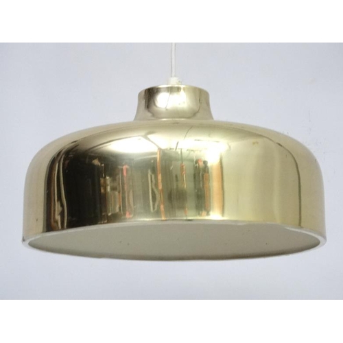 155 - Vintage Retro : a Scandinavain Pendant lamp / light of brass coloured liveried exterior and white , ... 