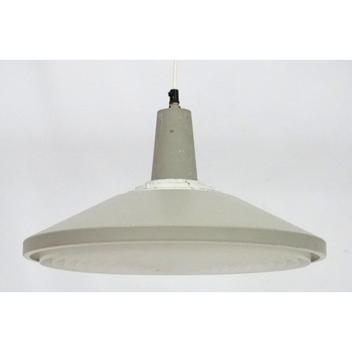 156 - Vintage Retro : a Danish Fyns- Plan Pendant lamp / light   of grey and white livery with white plast... 