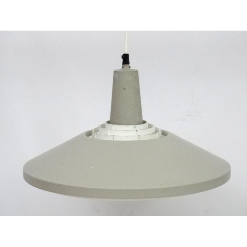 156 - Vintage Retro : a Danish Fyns- Plan Pendant lamp / light   of grey and white livery with white plast... 