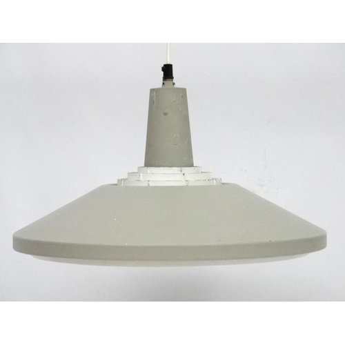 156 - Vintage Retro : a Danish Fyns- Plan Pendant lamp / light   of grey and white livery with white plast... 