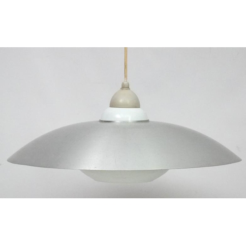 157 - Vintage Retro : a Danish Pendant lamp / light of brushed aluminium exterior and white glass  , a typ... 