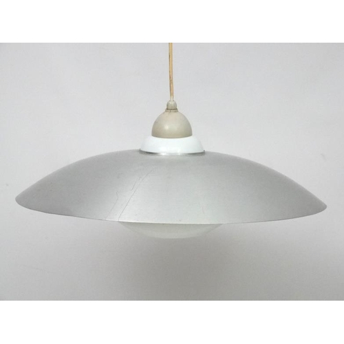 157 - Vintage Retro : a Danish Pendant lamp / light of brushed aluminium exterior and white glass  , a typ... 