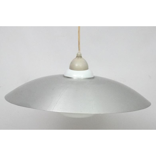 157 - Vintage Retro : a Danish Pendant lamp / light of brushed aluminium exterior and white glass  , a typ... 