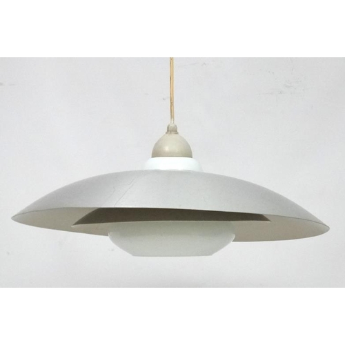 157 - Vintage Retro : a Danish Pendant lamp / light of brushed aluminium exterior and white glass  , a typ... 