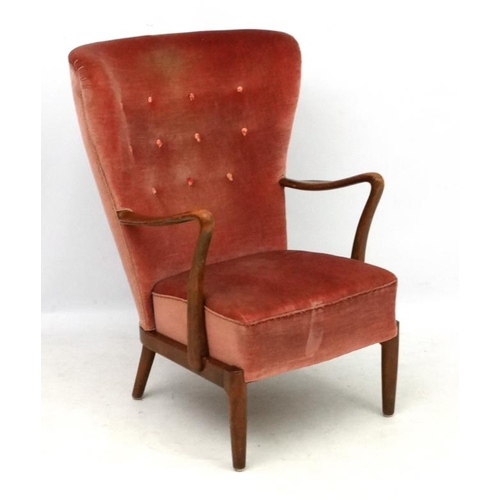 159 - Vintage Retro :   A Danish Art Deco open armchair : elbow chair with button back upholstery . 39'' h... 