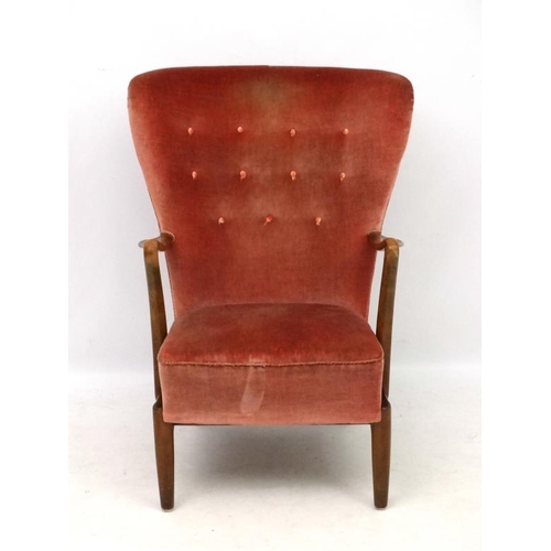 159 - Vintage Retro :   A Danish Art Deco open armchair : elbow chair with button back upholstery . 39'' h... 