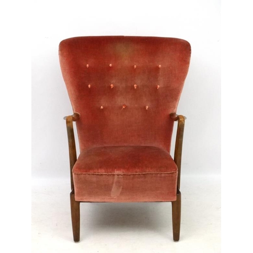 159 - Vintage Retro :   A Danish Art Deco open armchair : elbow chair with button back upholstery . 39'' h... 