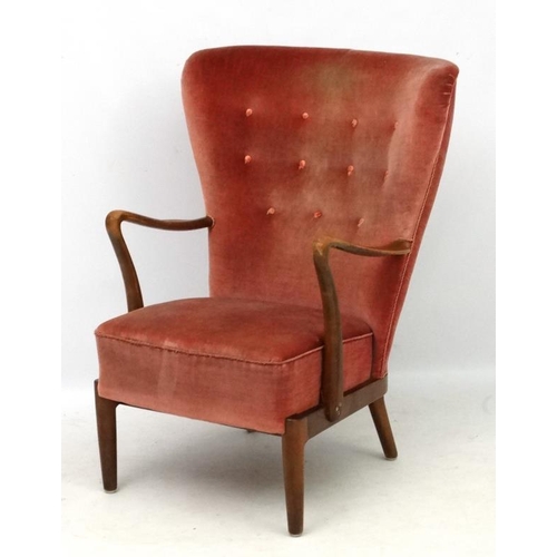 159 - Vintage Retro :   A Danish Art Deco open armchair : elbow chair with button back upholstery . 39'' h... 