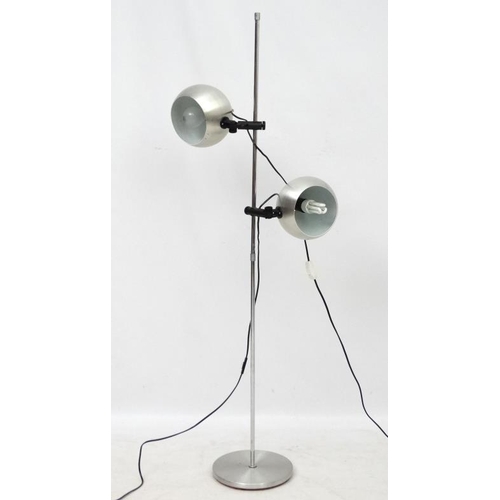 162 - Vintage Retro :  a Danish two light Standard Lamp with two brushed aluminium spherical shade spot li... 