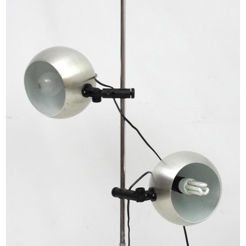 162 - Vintage Retro :  a Danish two light Standard Lamp with two brushed aluminium spherical shade spot li... 