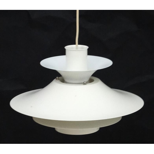 171 - Vintage Retro : a Danish Pendant lamp / light   of white livery , 5 louvres,  Model 4108 made by LYF... 