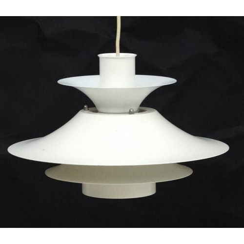 171 - Vintage Retro : a Danish Pendant lamp / light   of white livery , 5 louvres,  Model 4108 made by LYF... 