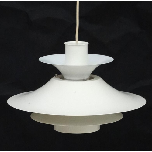 171 - Vintage Retro : a Danish Pendant lamp / light   of white livery , 5 louvres,  Model 4108 made by LYF... 