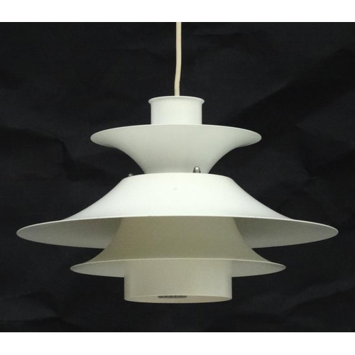 171 - Vintage Retro : a Danish Pendant lamp / light   of white livery , 5 louvres,  Model 4108 made by LYF... 