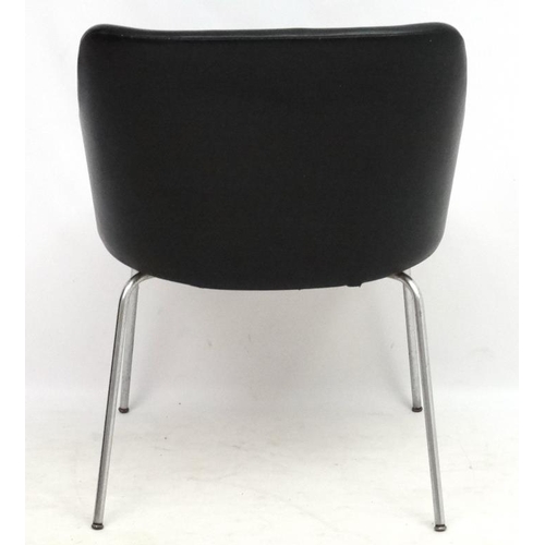 174 - Vintage Retro :    A Danish black vinyl  and chrome four legged elbow chair, 31'' high