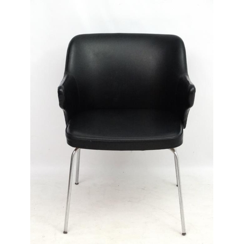 174 - Vintage Retro :    A Danish black vinyl  and chrome four legged elbow chair, 31'' high