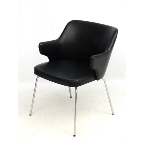 174 - Vintage Retro :    A Danish black vinyl  and chrome four legged elbow chair, 31'' high