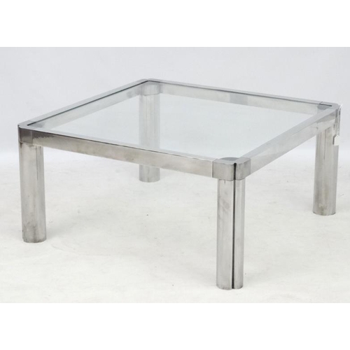 176 - Mid Century / Hollywood Regency : a four shaped leg aluminium and plate glass topped coffee table, 3... 