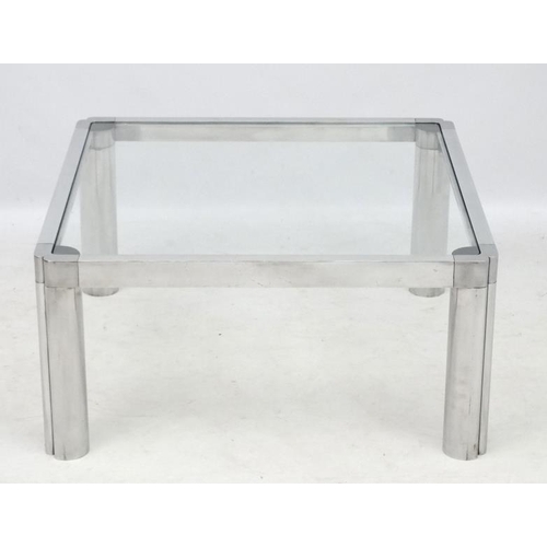 176 - Mid Century / Hollywood Regency : a four shaped leg aluminium and plate glass topped coffee table, 3... 