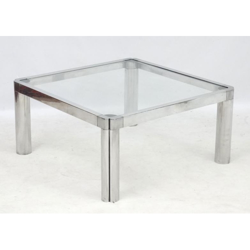 176 - Mid Century / Hollywood Regency : a four shaped leg aluminium and plate glass topped coffee table, 3... 