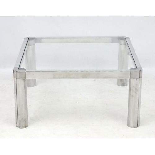 176 - Mid Century / Hollywood Regency : a four shaped leg aluminium and plate glass topped coffee table, 3... 