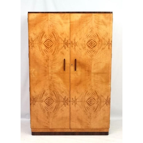 177 - Art Deco : Two Satinwood matching wardrobes ,  his and hers , both with quarter veneered decoration,... 