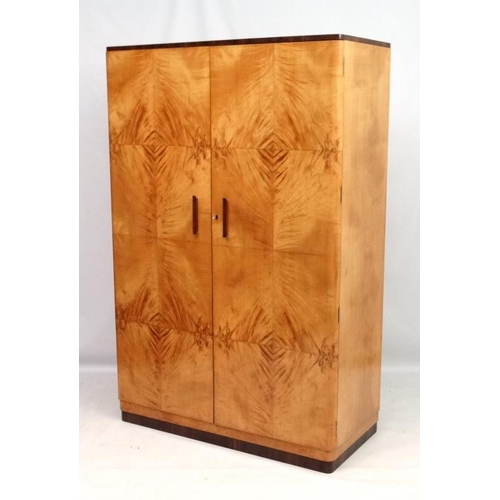 177 - Art Deco : Two Satinwood matching wardrobes ,  his and hers , both with quarter veneered decoration,... 