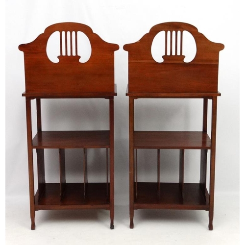 178 - Art Nouveau : A pair of mahogany 3 tier music stands 25 1/22 wide x 58 1/2'' high x 16 1/2'' deep