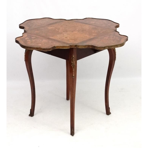 183 - A French ormolu and marquetry inlaid Louis XV drop flap squared table 22 1/2'' high x 13'' sq.