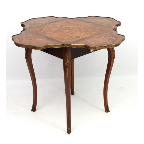 183 - A French ormolu and marquetry inlaid Louis XV drop flap squared table 22 1/2'' high x 13'' sq.