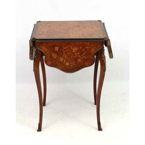 183 - A French ormolu and marquetry inlaid Louis XV drop flap squared table 22 1/2'' high x 13'' sq.