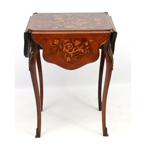 184 - A French ormolu and marquetry inlaid Louis XV drop flap squared table 22 1/2'' high x 13'' sq.