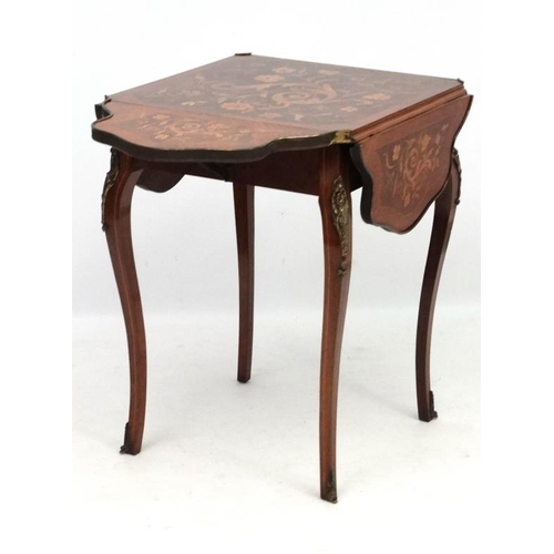 184 - A French ormolu and marquetry inlaid Louis XV drop flap squared table 22 1/2'' high x 13'' sq.