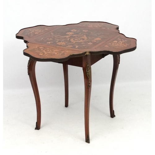 184 - A French ormolu and marquetry inlaid Louis XV drop flap squared table 22 1/2'' high x 13'' sq.