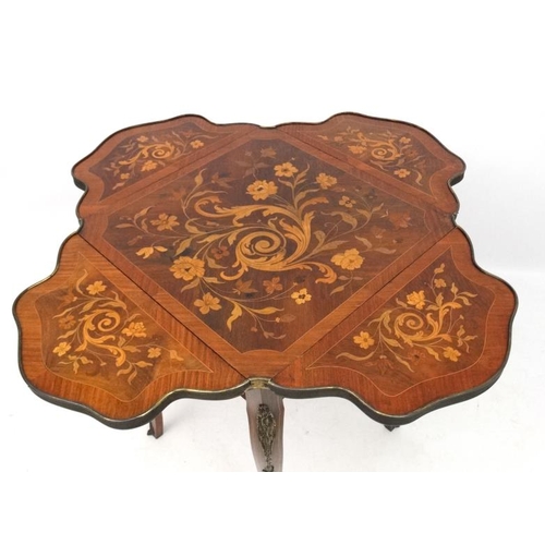 184 - A French ormolu and marquetry inlaid Louis XV drop flap squared table 22 1/2'' high x 13'' sq.